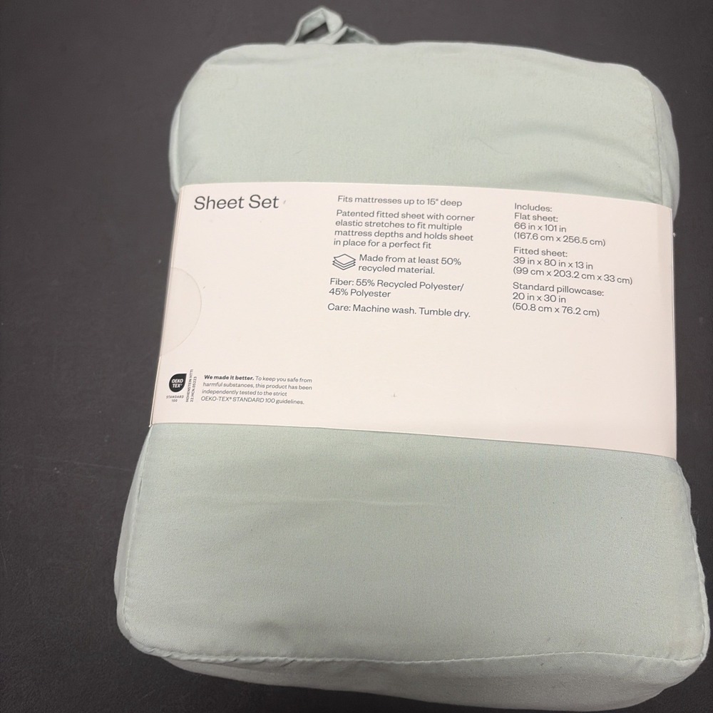 NIB~ Room Essentials TWIN / XL Light Mint Microfiber Sheet Set Brushed softness - Picture 2 of 3